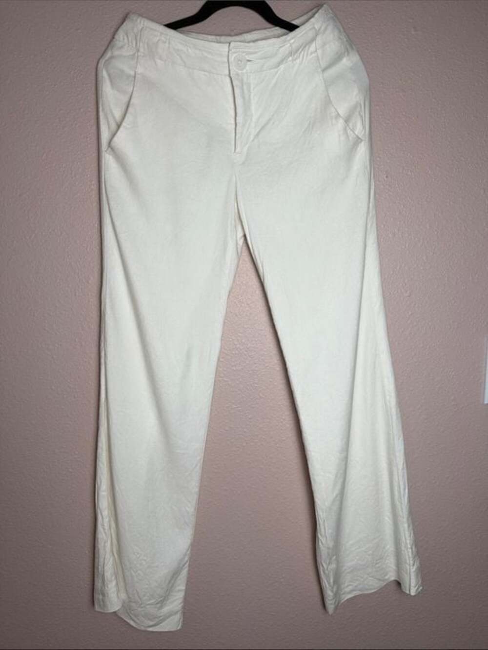 CAbi Linen Blend Cream Straight-Leg Pants Size 2